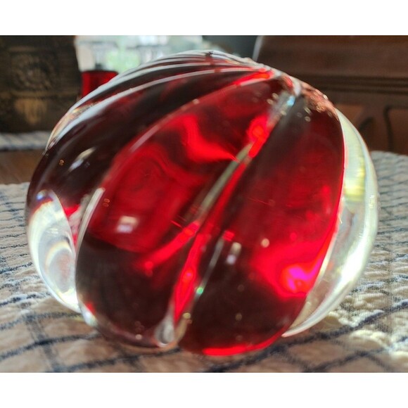 Ruby Red Encased Glass Paperweight Signed "Donghio 97" VTG Gift Idea READ - Picture 7 of 11